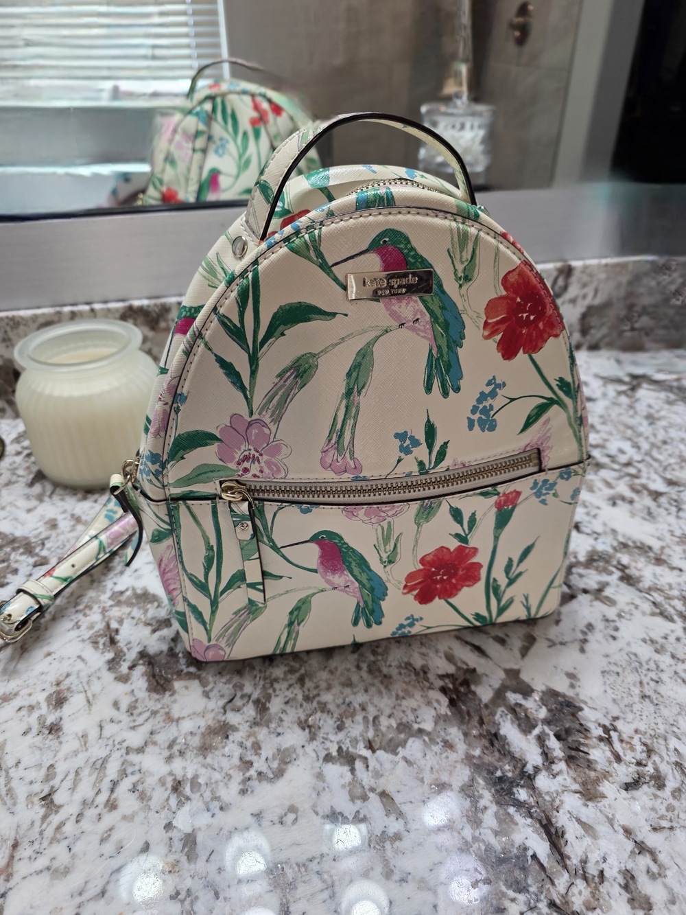 Kate Spade Cream Floral Hummingbird Mini Backpack